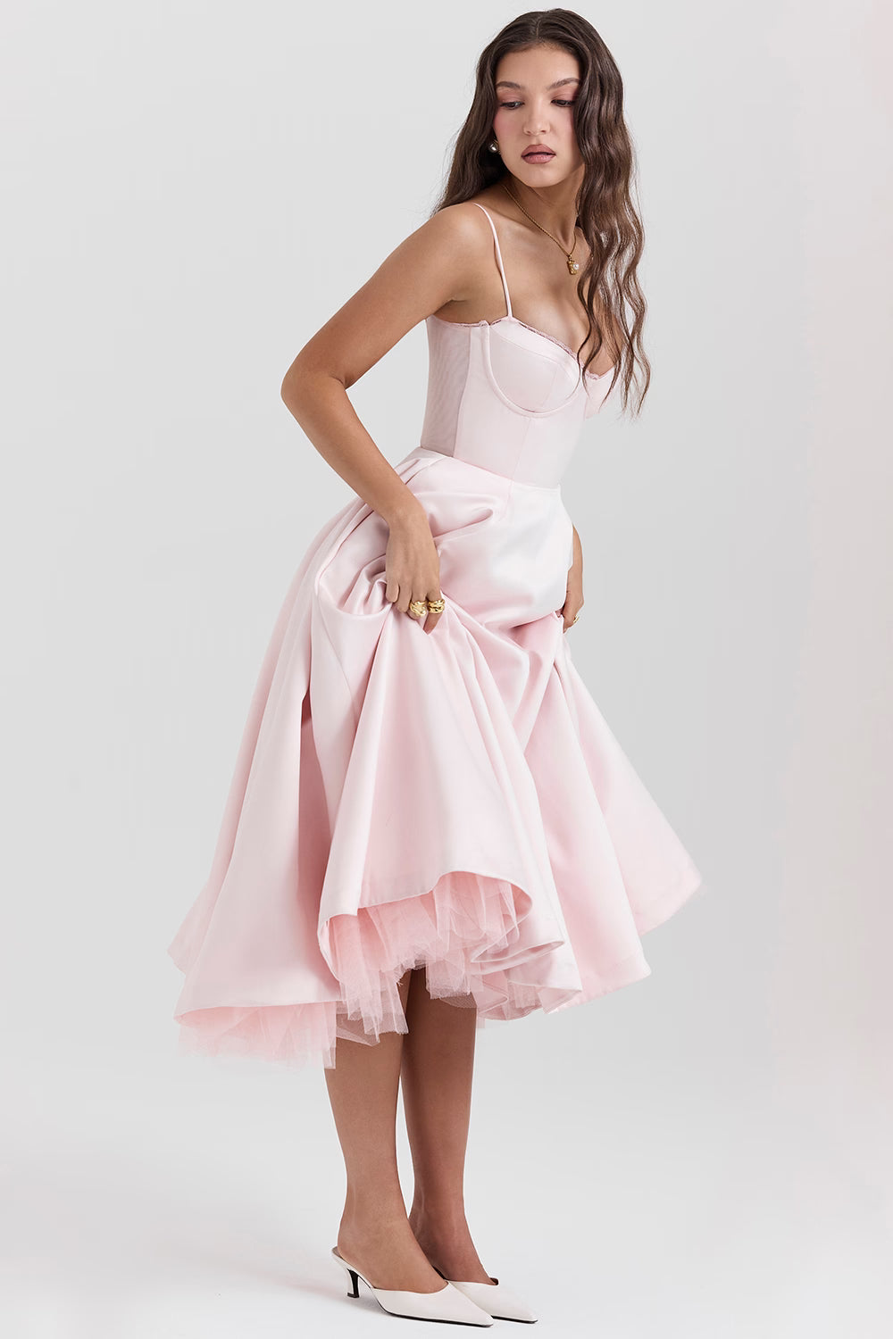 Amara - Elegant Satin Midi Dress for Women in Blush Pink 4