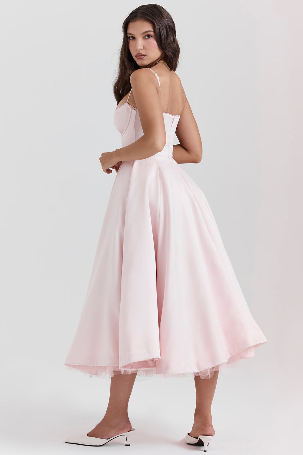 Amara - Elegant Satin Midi Dress for Women in Blush Pink 5