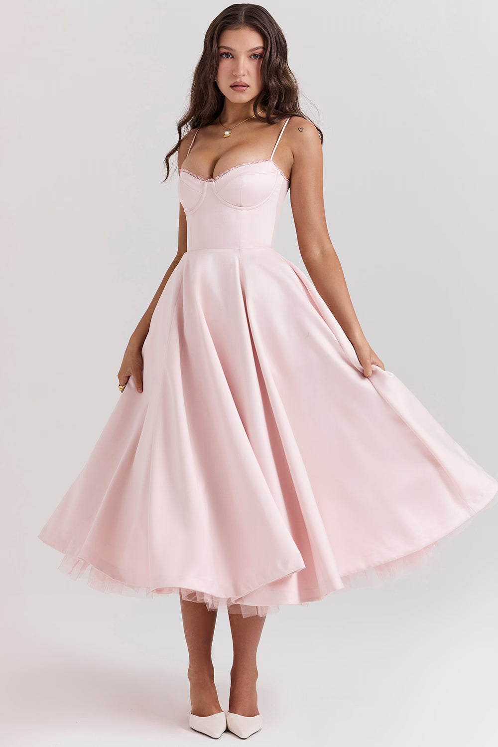 Amara - Elegant Satin Midi Dress for Women in Blush Pink 6