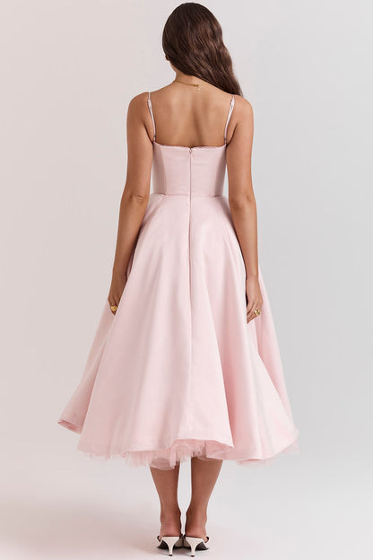 Amara - Elegant Satin Midi Dress for Women in Blush Pink 7