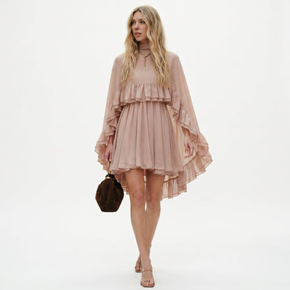 Amelia - Elegant Chiffon Ruffle Mock Neck Dress DONE