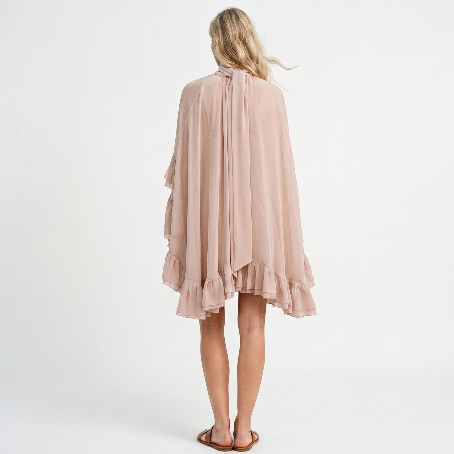 Amelia - Elegant Chiffon Ruffle Mock Neck Dress DONE