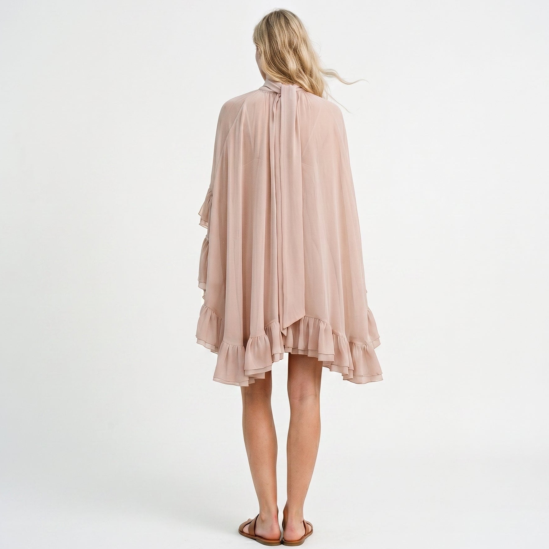 Amelia - Elegant Chiffon Ruffle Mock Neck Dress DONE