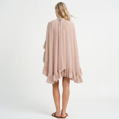 Amelia - Elegant Chiffon Ruffle Mock Neck Dress DONE