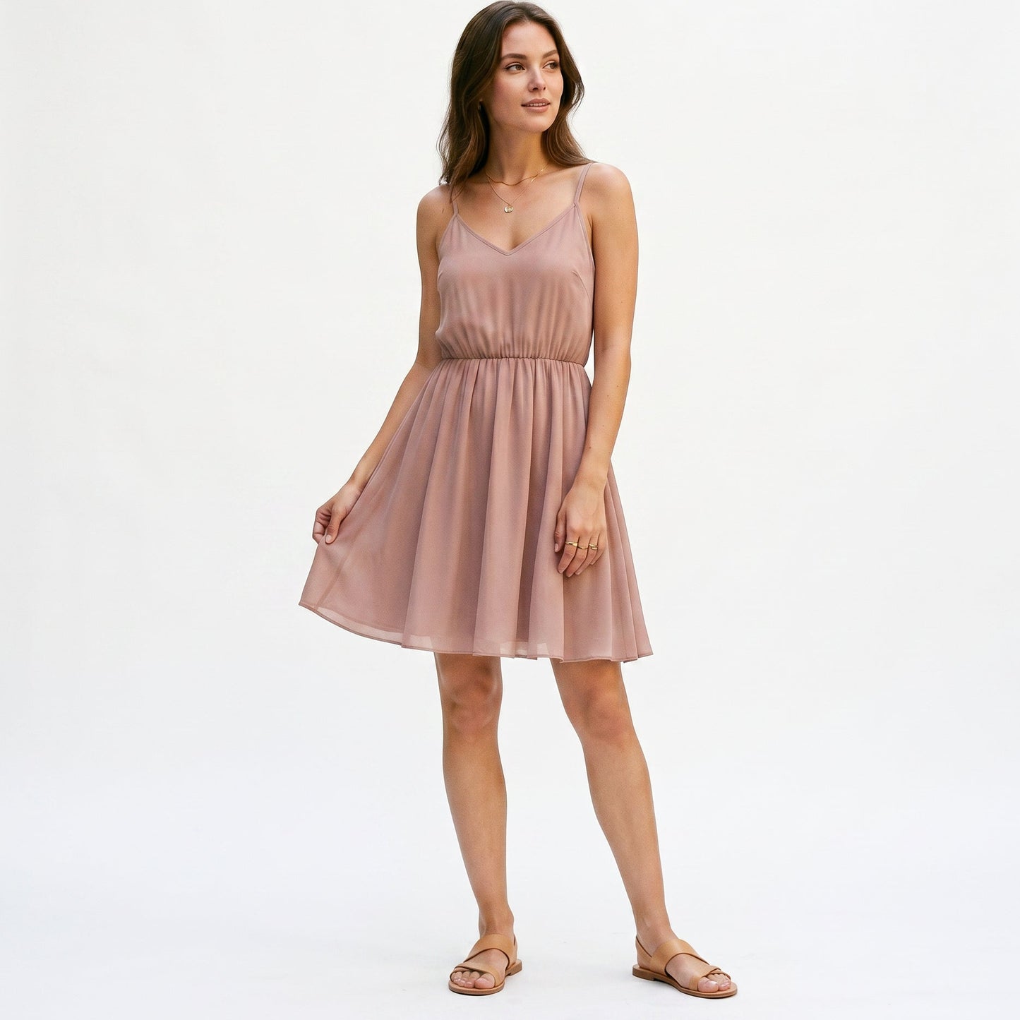 Amelia - Elegant Chiffon Ruffle Mock Neck Dress DONE