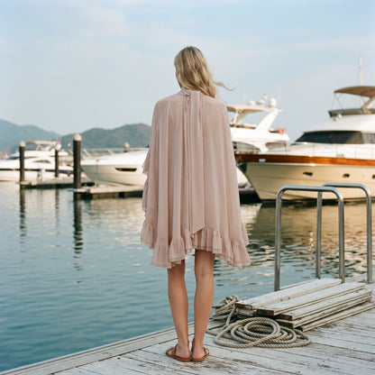 Amelia - Elegant Chiffon Ruffle Mock Neck Dress DONE