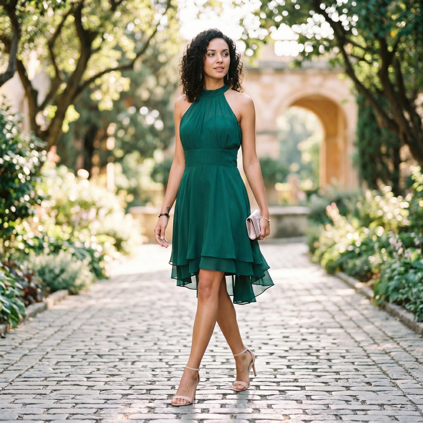 Amelia - Elegant Summer Halter Midi Dress for Weddings DONE