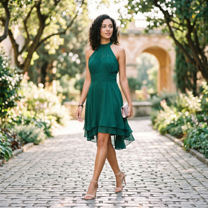 Amelia - Elegant Summer Halter Midi Dress for Weddings DONE