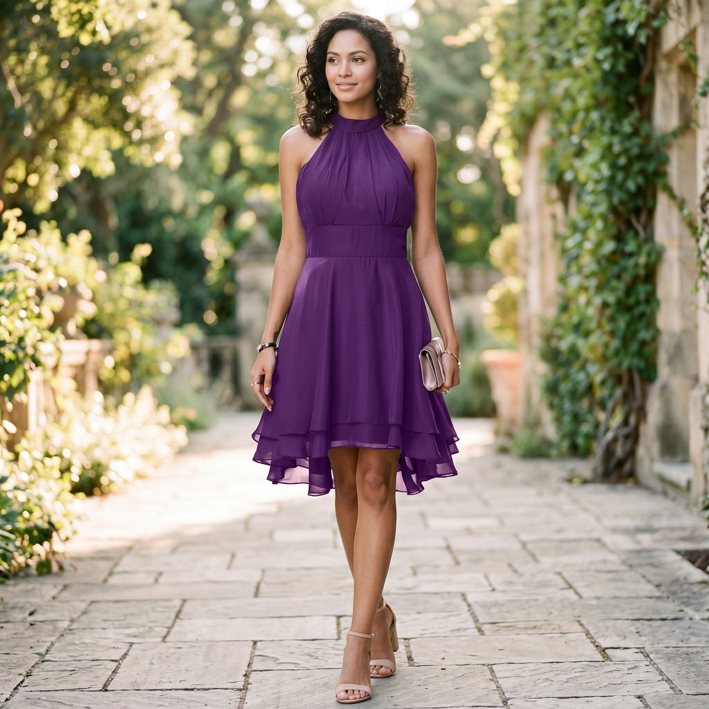 Amelia - Elegant Summer Halter Midi Dress for Weddings DONE