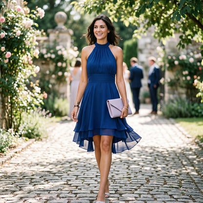Amelia - Elegant Summer Halter Midi Dress for Weddings DONE