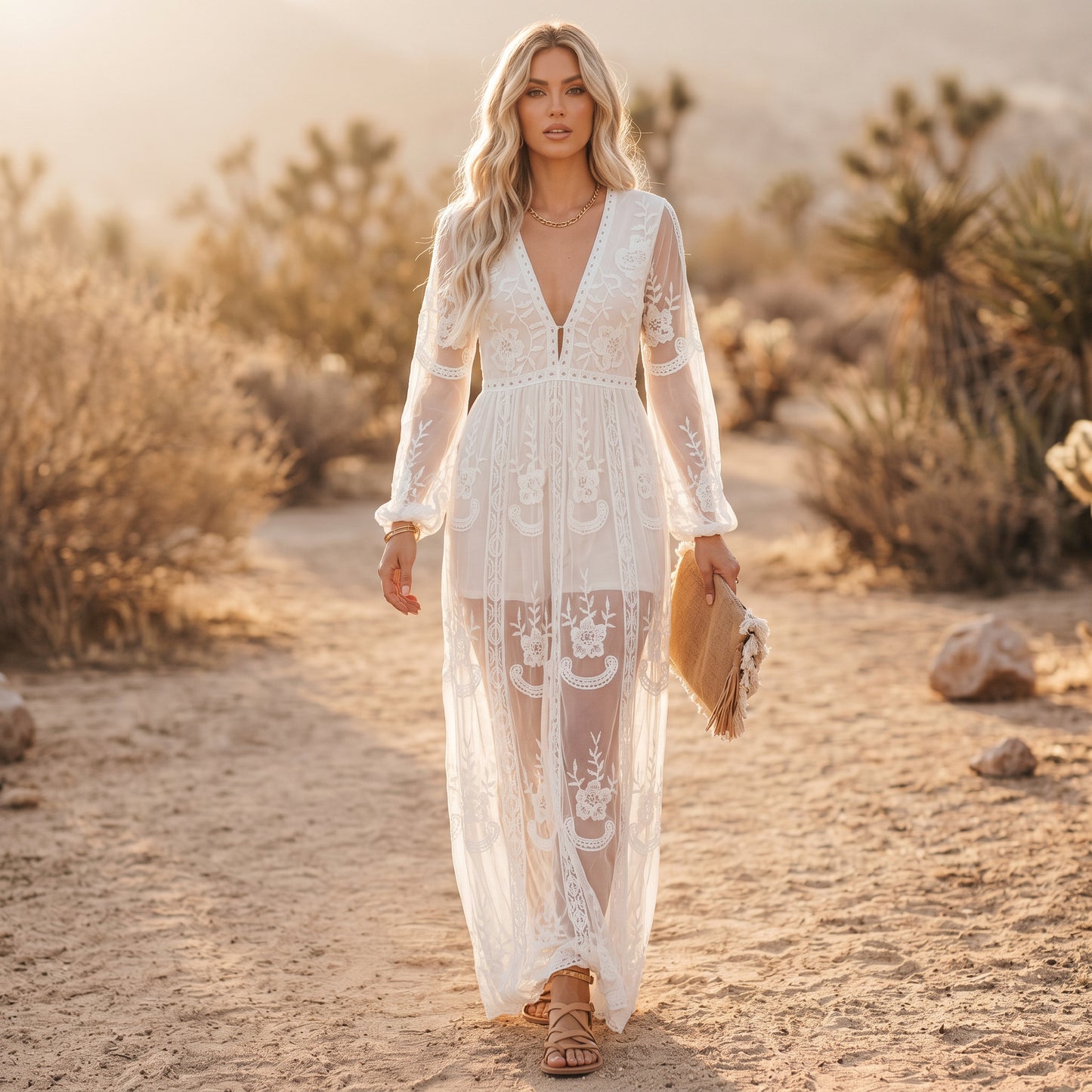 Amelia - Elegant White Long Sleeve Maxi Dress for Summer DONE