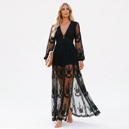 Amelia - Elegant White Long Sleeve Maxi Dress for Summer DONE