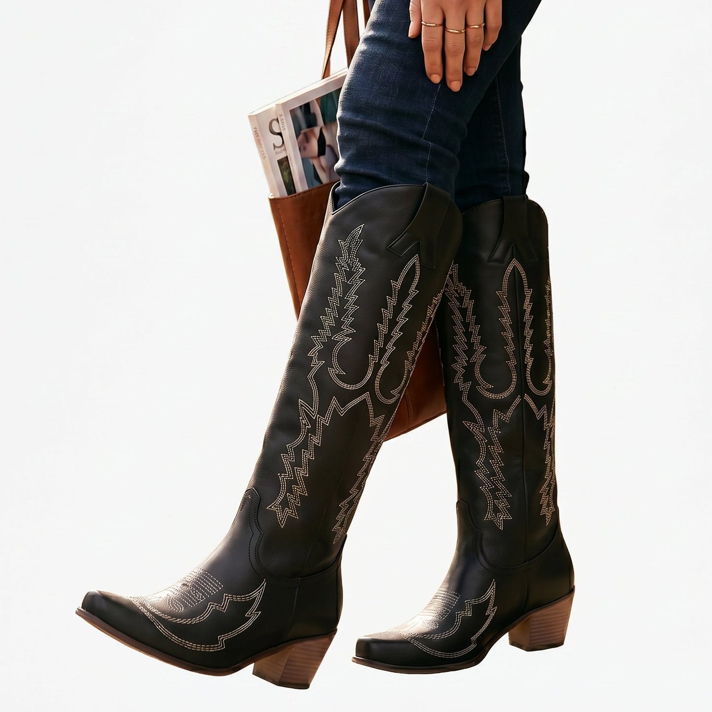 Amelia - Stylish Black Knee-High Cowboy Boots DONE 05-28-2026