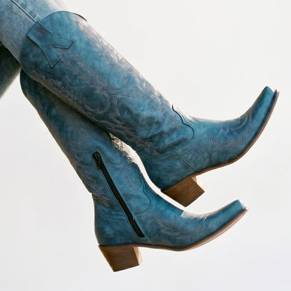 Amelia - Stylish Black Knee-High Cowboy Boots DONE 05-28-2026