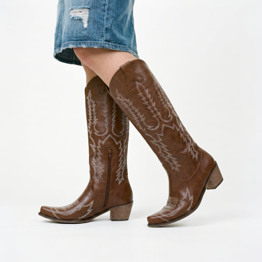 Amelia - Stylish Black Knee-High Cowboy Boots DONE 05-28-2026