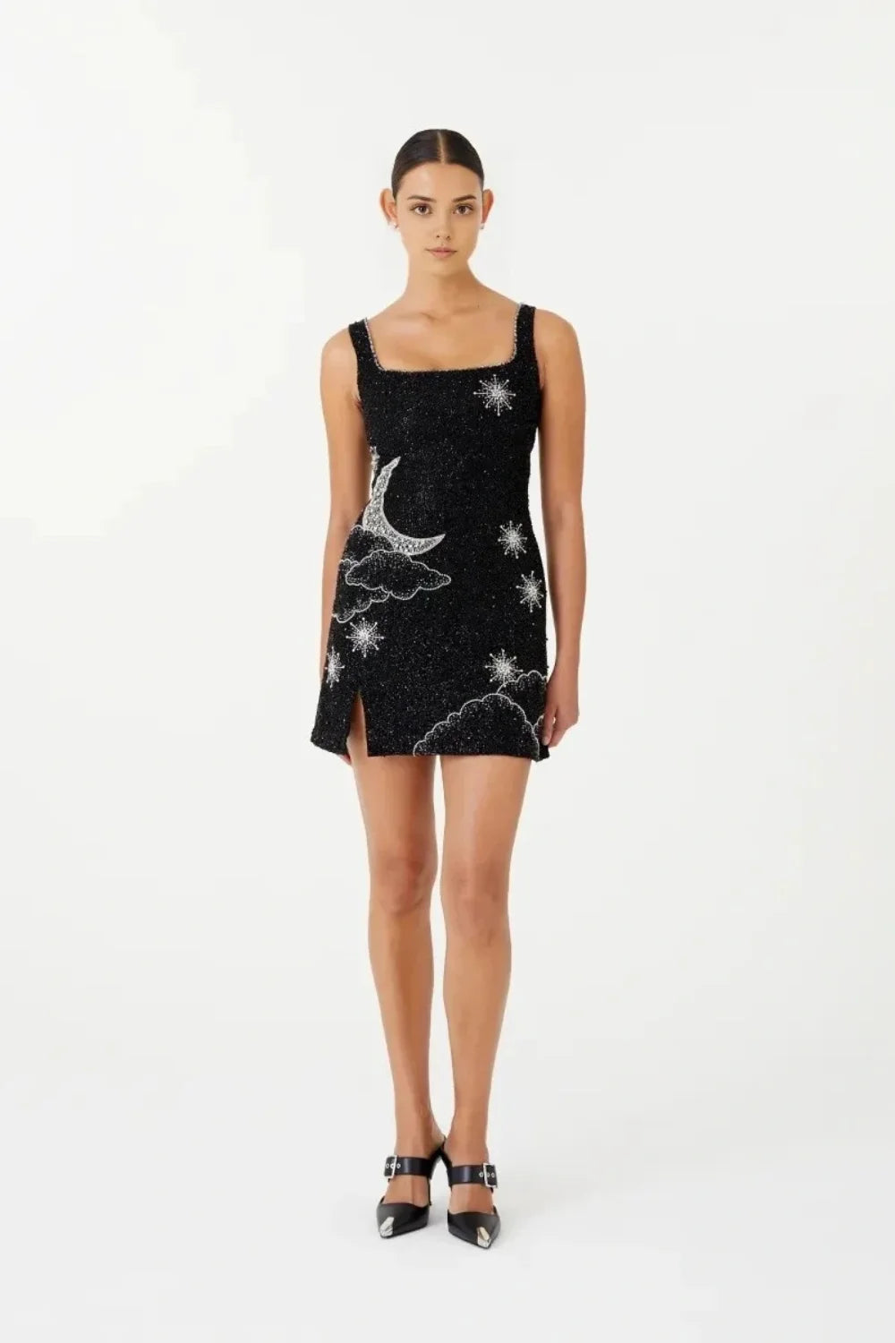 Amelia - Elegant Black Beaded Mini Dress for Weddings 0