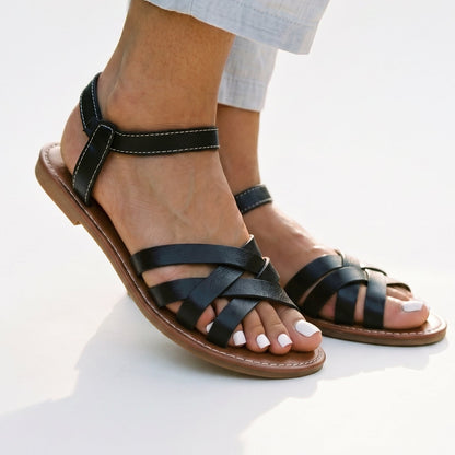 Anastasia - Elegant Black Strappy Flat Sandals for Women DONE 06-20-2026