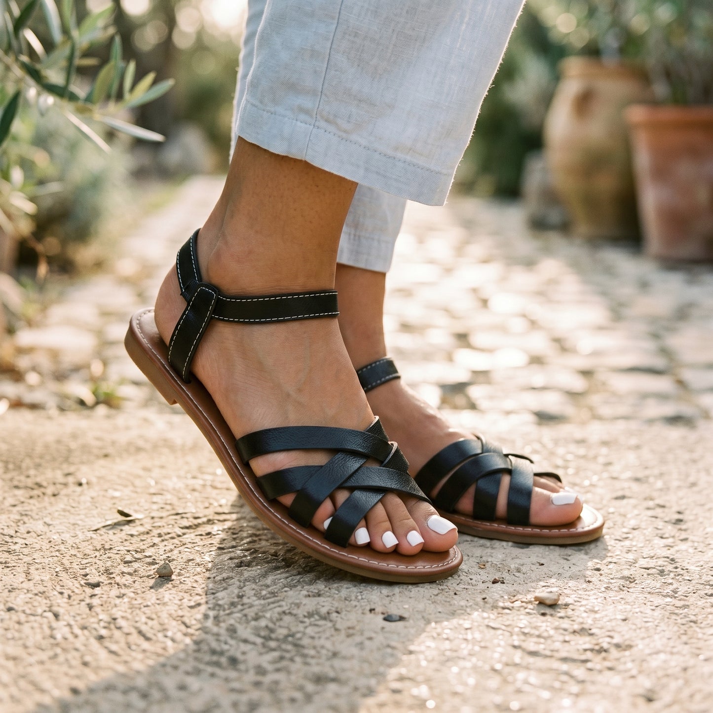 Anastasia - Elegant Black Strappy Flat Sandals for Women DONE 06-20-2026