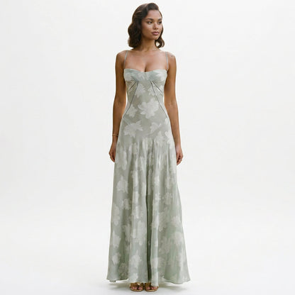 Andy - Elegant Floral Jacquard Gown for Wedding Guests