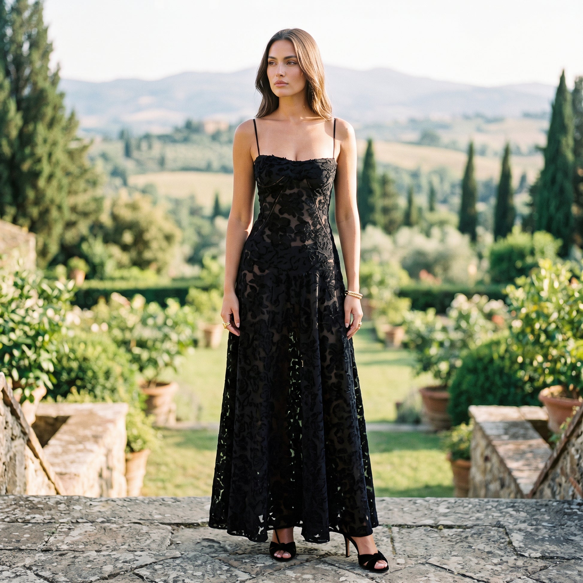 Andy - Elegant Floral Jacquard Gown for Wedding Guests