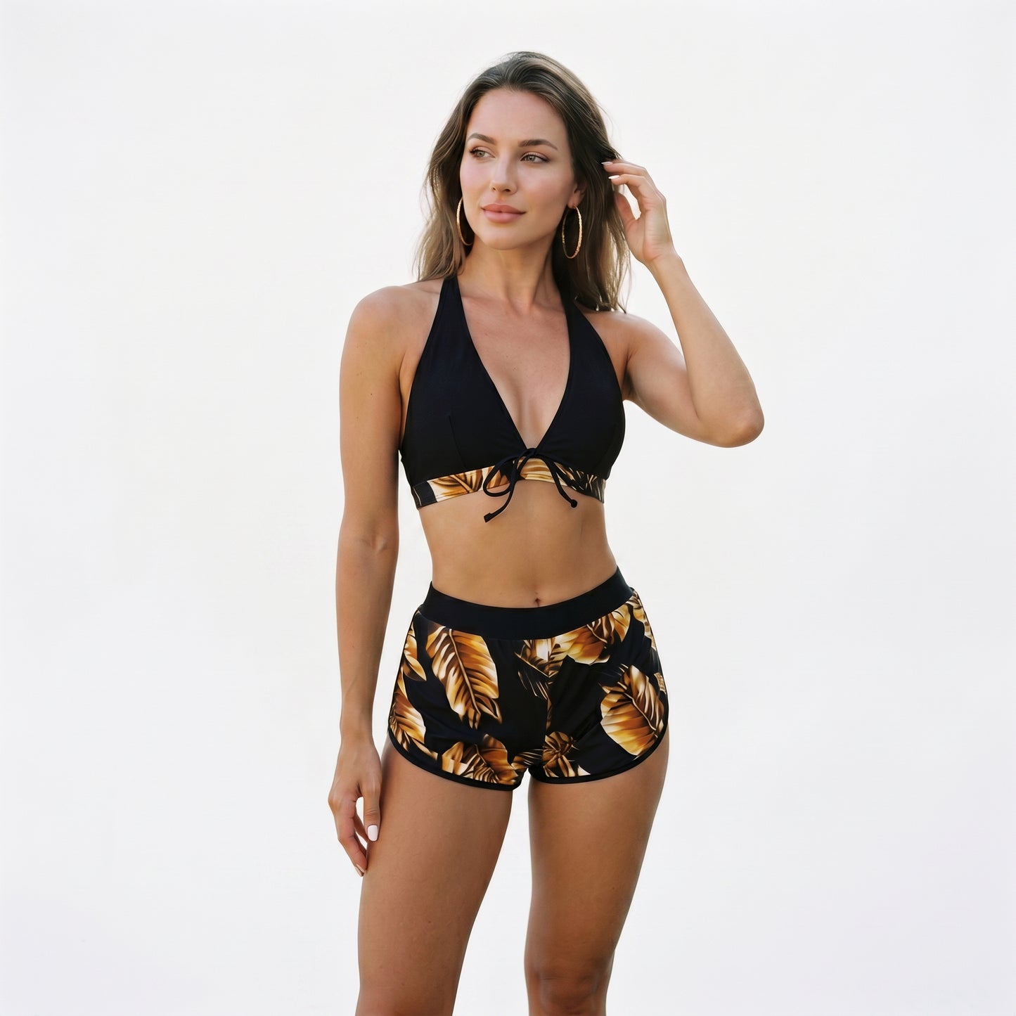 Arabelle - Stylish High Waisted Bikini Set with Leaf Print DONE 05-14-2026