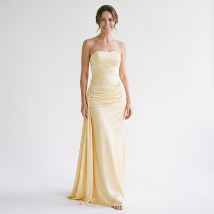 Arielle - Elegant Strapless Ruched Satin Maxi Dress DONE 05-14-2026