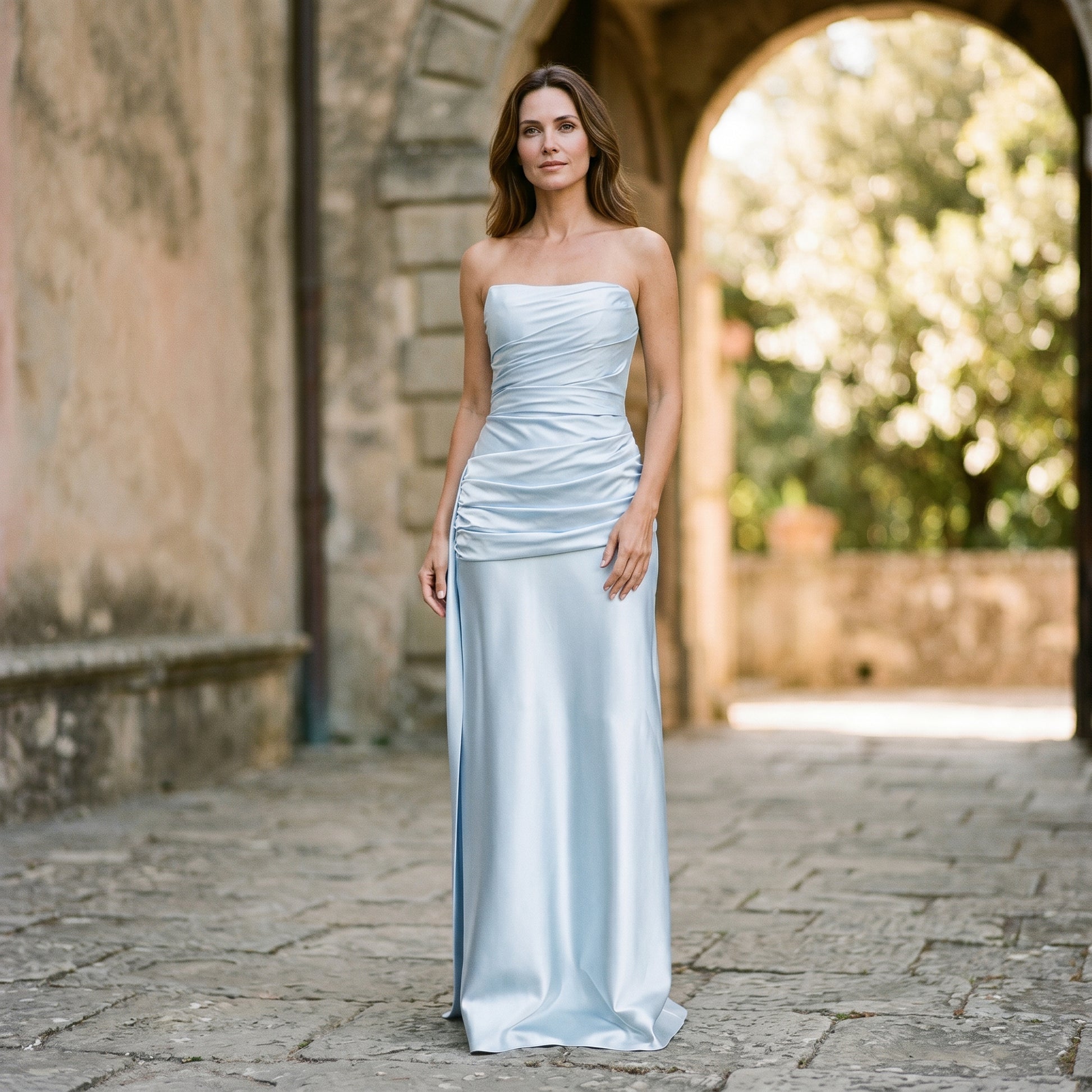 Arielle - Elegant Strapless Ruched Satin Maxi Dress DONE 05-14-2026