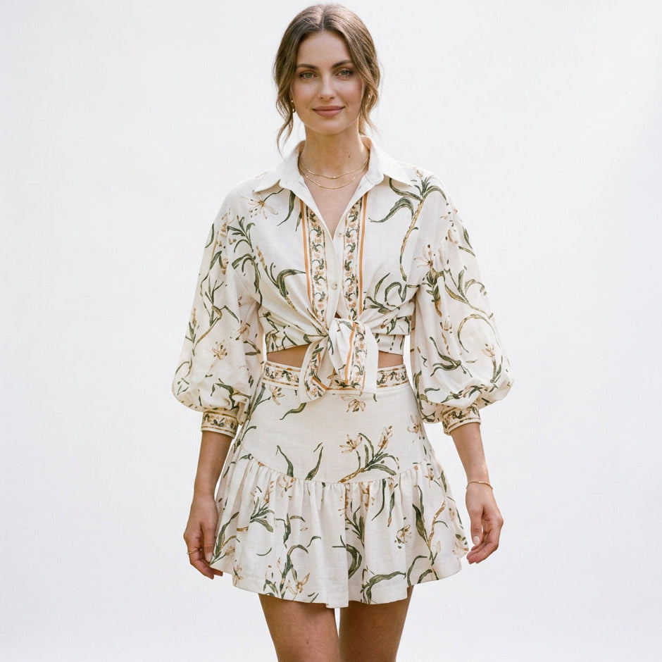 Aurea - Chic Floral Leaves Women's Two Piece Set DONE