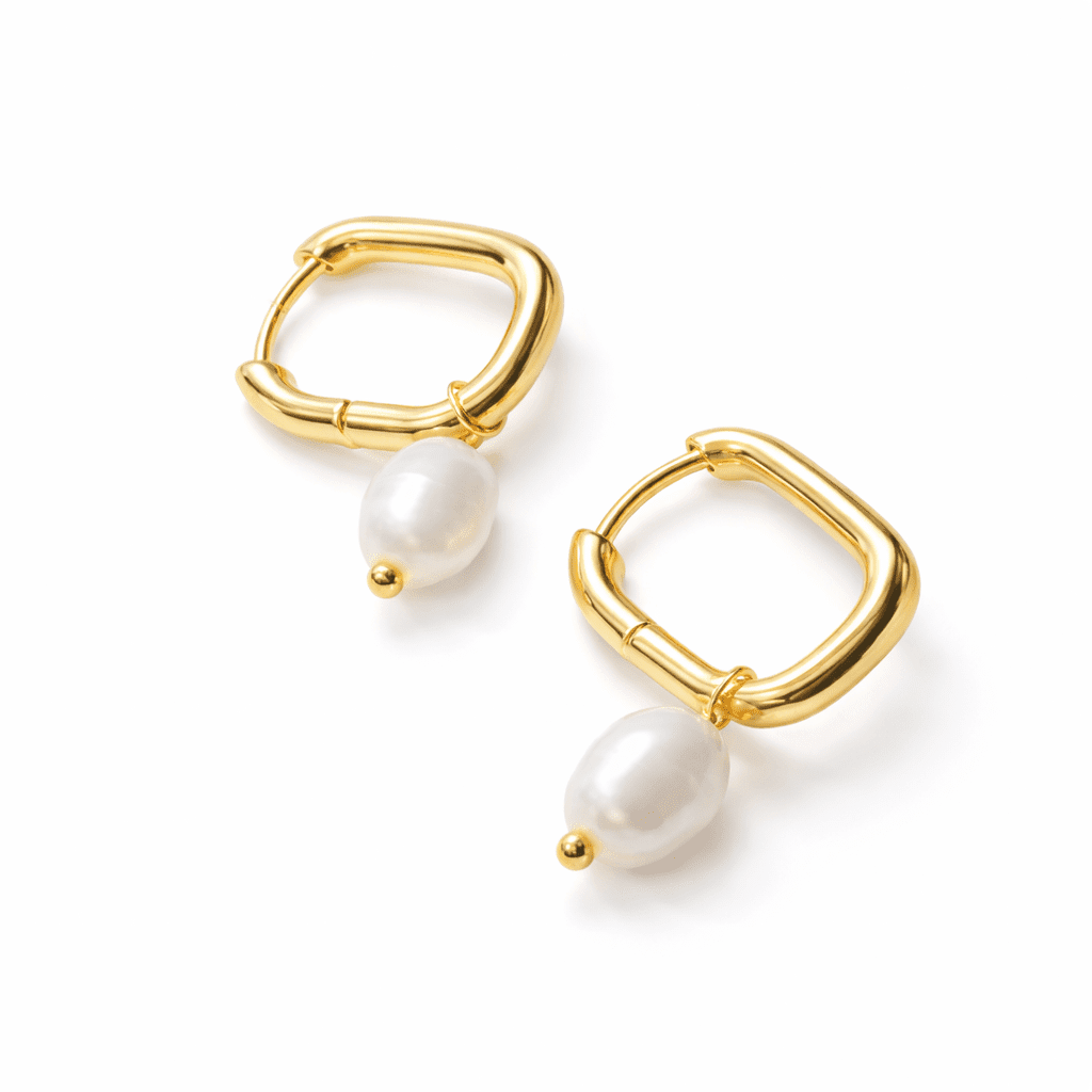 Aurielle Pearl Hoops – 18K Gold Elegance