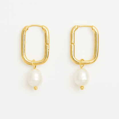 Aurielle Pearl Hoops – 18K Gold Elegance