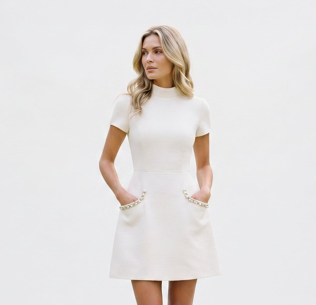 Bianca - Elegant Summer Mini Dress with Pearl Trim DONE 05-26-2026