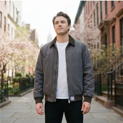 Breathable Work Jacket for Men - Premium Cotton Workwear Jacket with Quilted Insulation