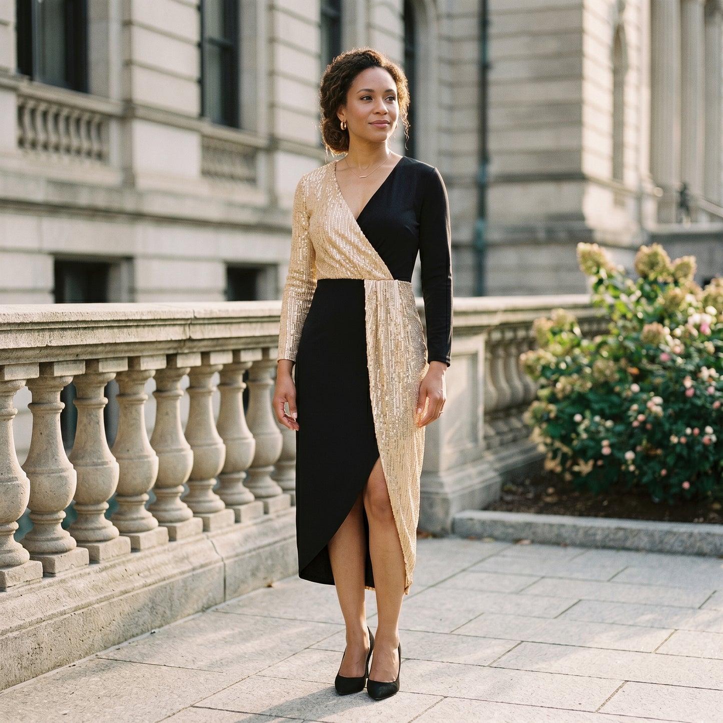 Bruna - Glamorous High-Neck Sequin Midi Dress for Women