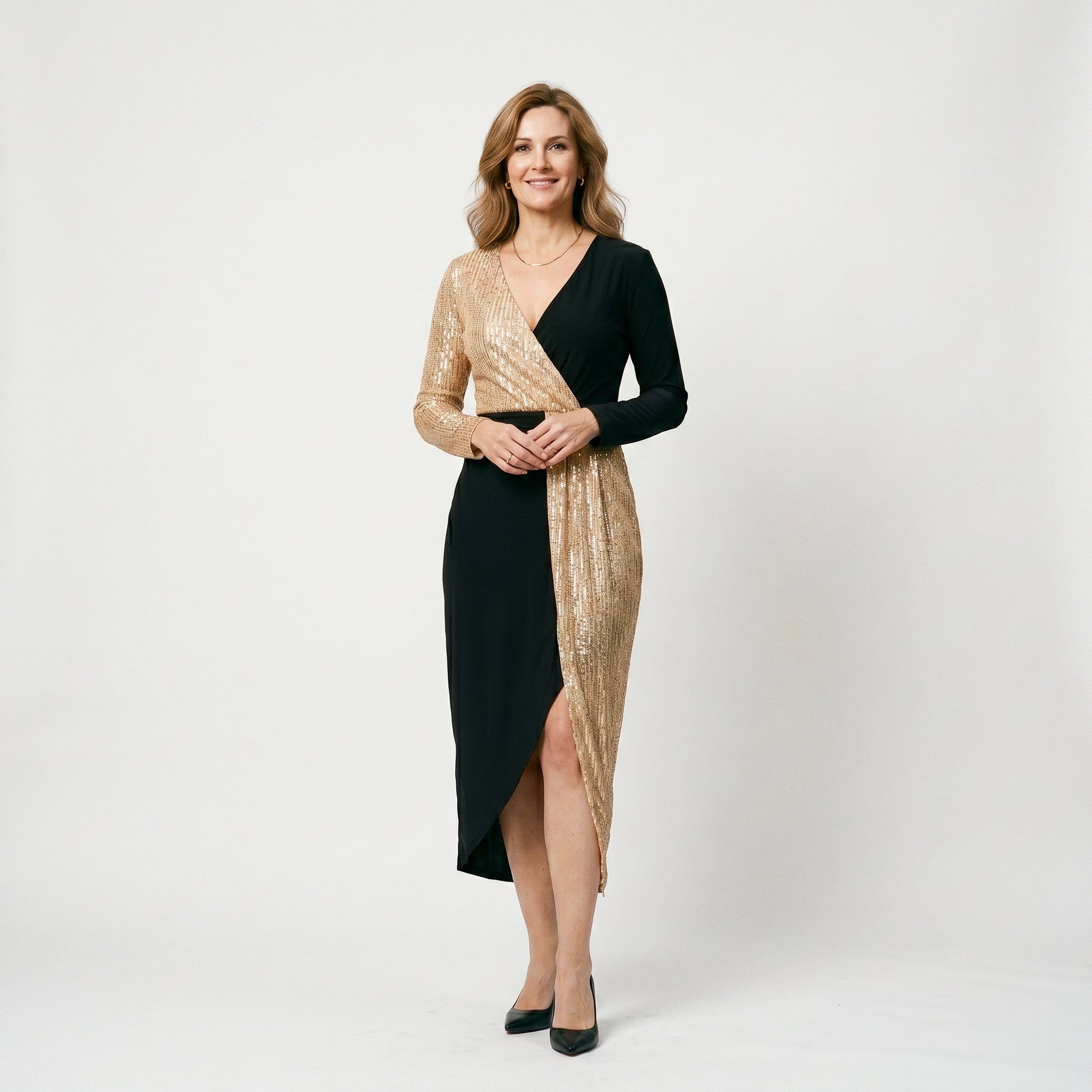 Bruna - Glamorous High-Neck Sequin Midi Dress for Women