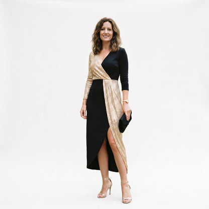 Bruna - Glamorous High-Neck Sequin Midi Dress for Women