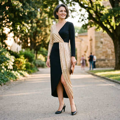 Bruna - Glamorous High-Neck Sequin Midi Dress for Women