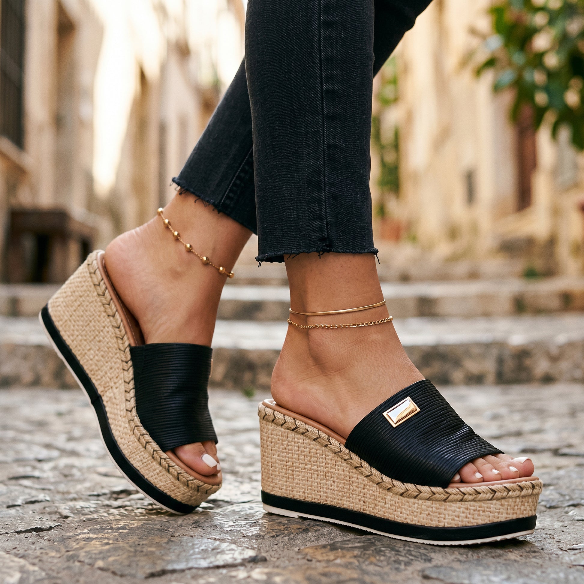Camila - Elegant Black Wedge Sandals for Women DONE 05-28-2026