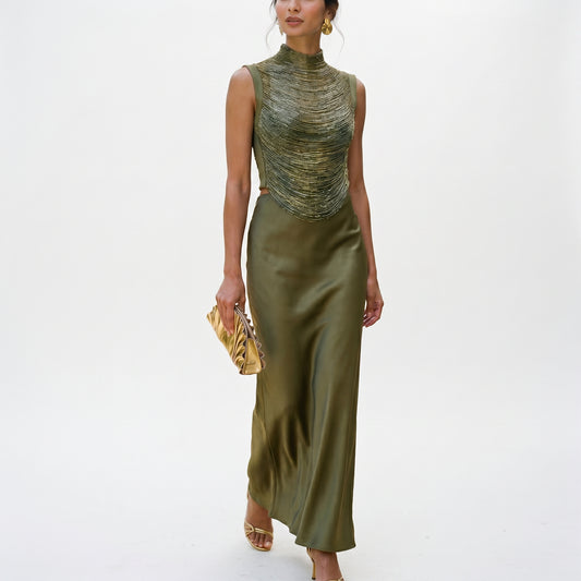 Cassie - Elegant Sleeveless Top and Slim Green Skirt