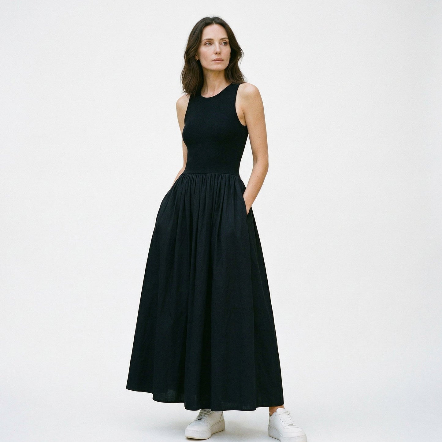 Casual White Maxi Dress for Women - Sleeveless Long Dress with Comfortable Fit