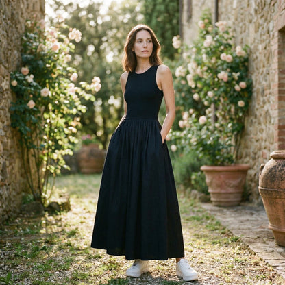 Casual White Maxi Dress for Women - Sleeveless Long Dress with Comfortable Fit