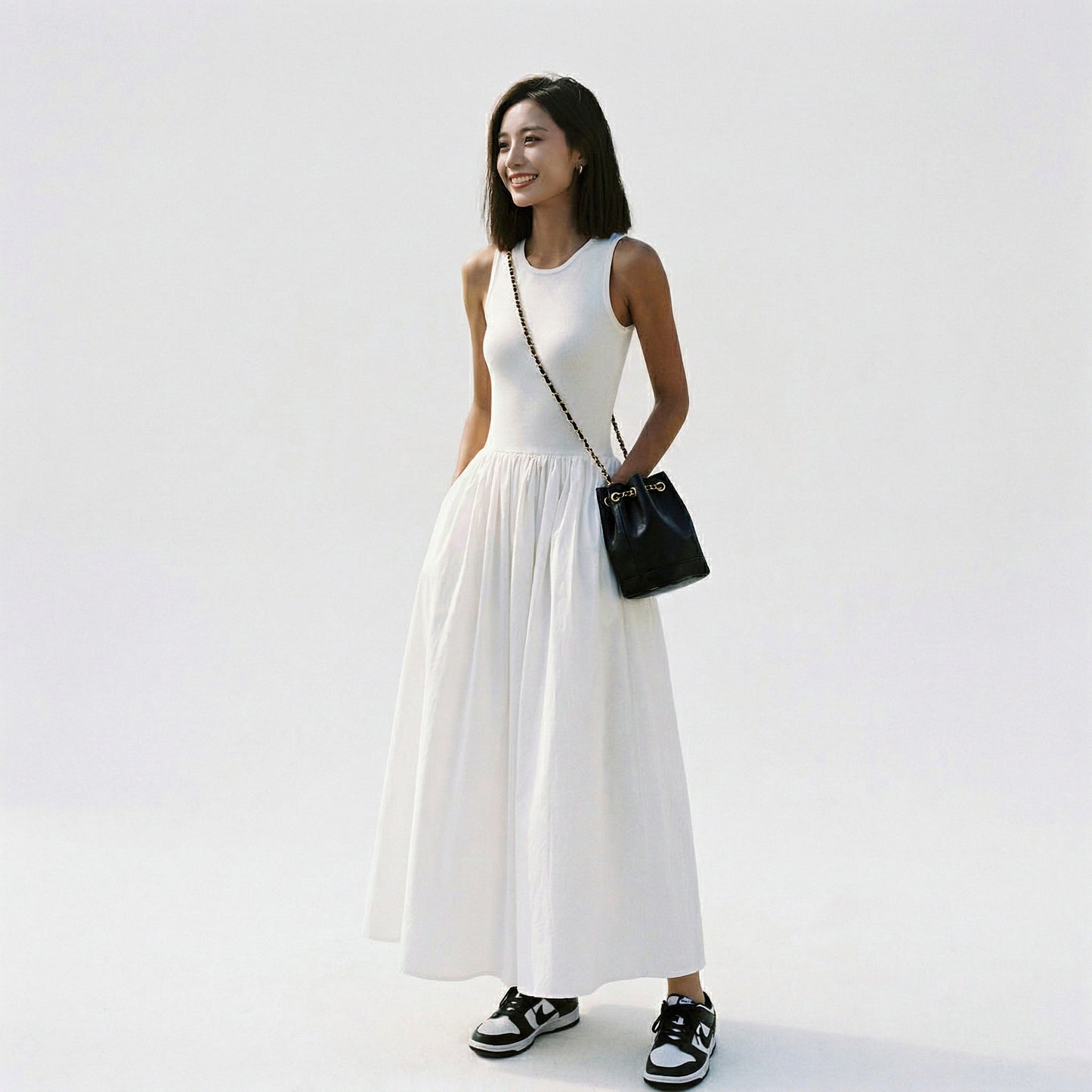 Casual White Maxi Dress for Women - Sleeveless Long Dress with Comfortable Fit