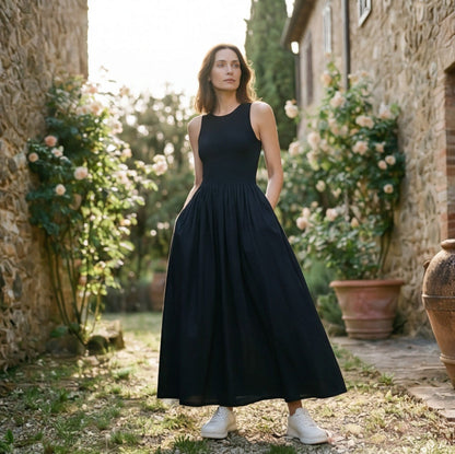 Casual White Maxi Dress for Women - Sleeveless Long Dress with Comfortable Fit