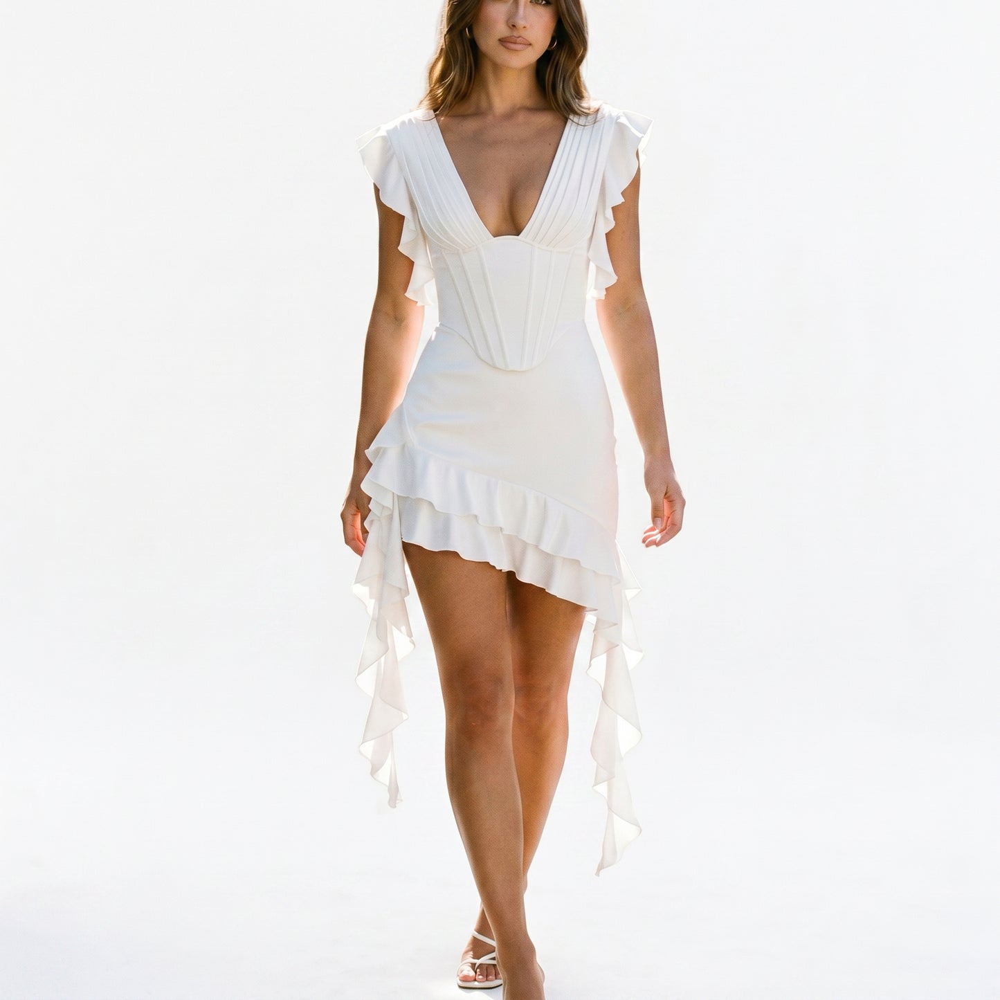 Celine - Elegant Women's Asymmetrical Ruffle Dress
