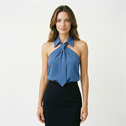 Chic Sleeveless Halter Womens Blouse - Summer Top for Women