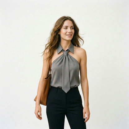 Chic Sleeveless Halter Womens Blouse - Summer Top for Women
