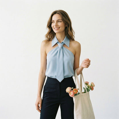Chic Sleeveless Halter Womens Blouse - Summer Top for Women