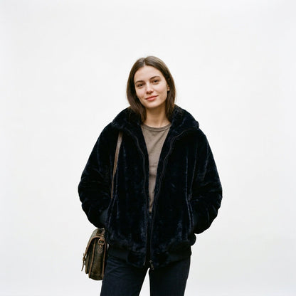 Cozy Retro Faux Fur Bomber Jacket for Women