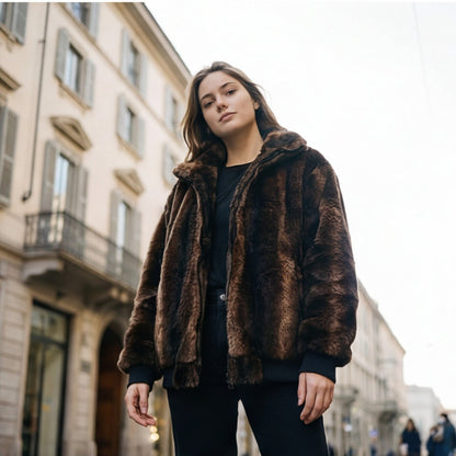 Cozy Retro Faux Fur Bomber Jacket for Women