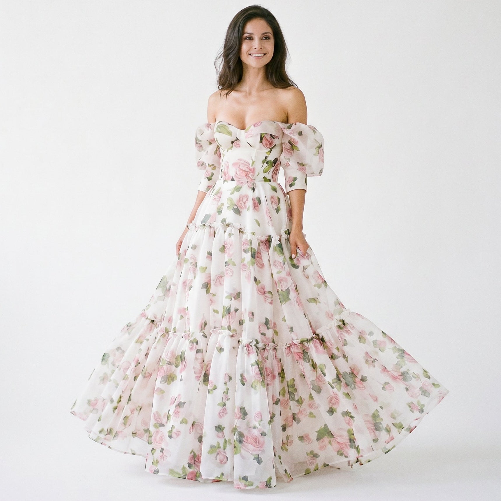 Diana - Elegant Floral Print Evening Gown for Formal Events