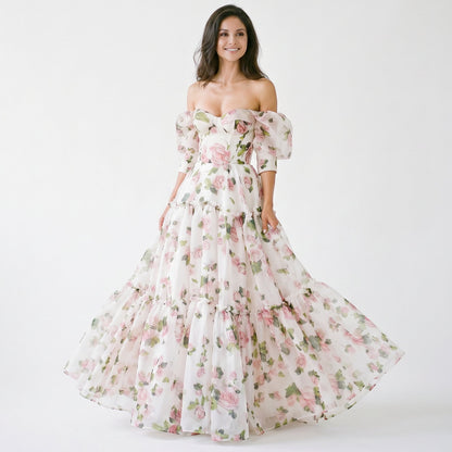 Diana - Elegant Floral Print Evening Gown for Formal Events